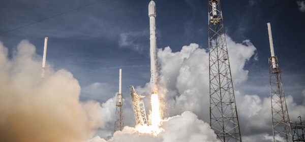 Rocket launch with fire and smoke